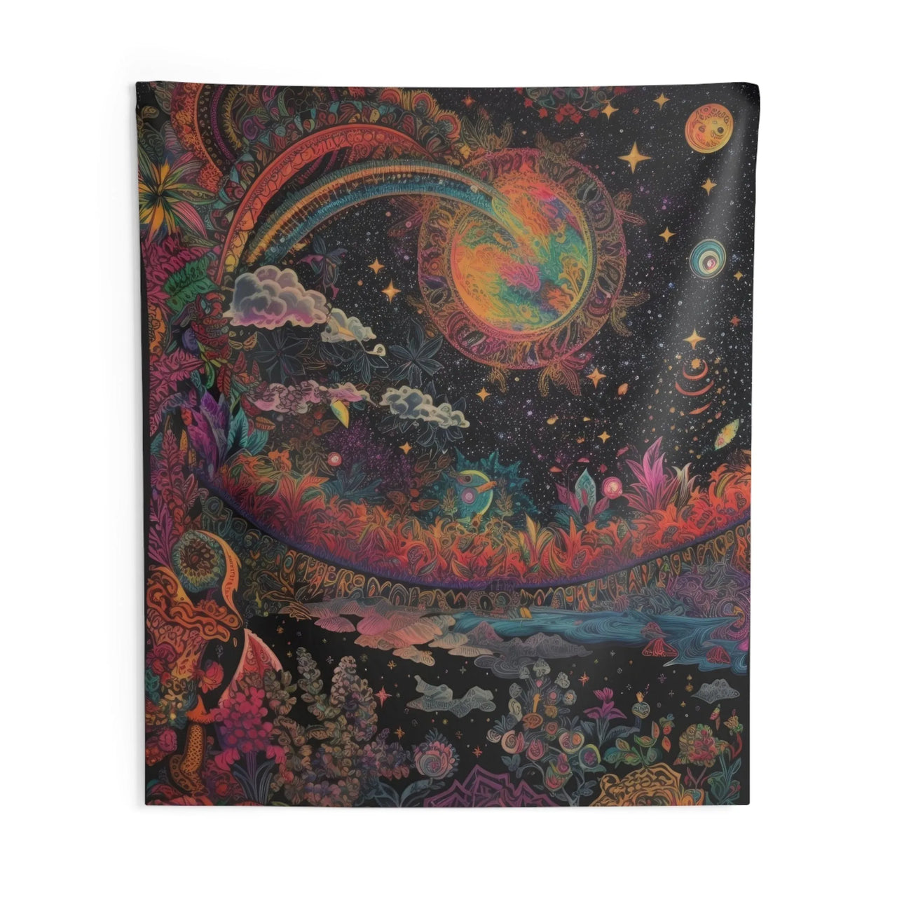 Camping Festival Rainbow Paisley Tapestry in the Crystalcore Art Style. - GroovyGallery