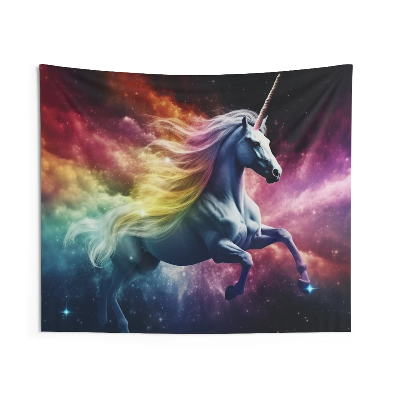 Camping Festival Rainbow Unicorn Flying Through a Nebula Tapestry - GroovyGallery