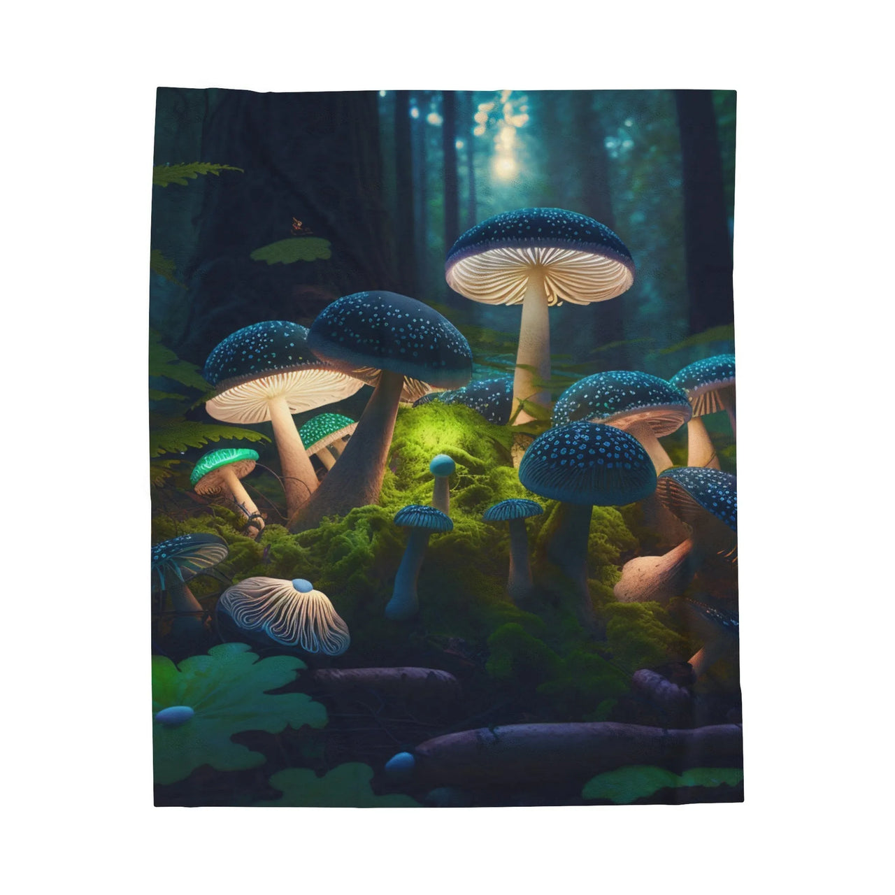 Glowing Bio-Luminescent Mushroom Velveteen Plush Blanket: Illuminating Festival Comfort - GroovyGallery