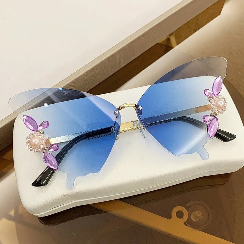 Luxury Designer Butterfly Sunglasses Vintage Brand Shades for Women Fashion Rimless Sun Glasses Bling Diamond Eyewear Uv400 - GroovyGallery