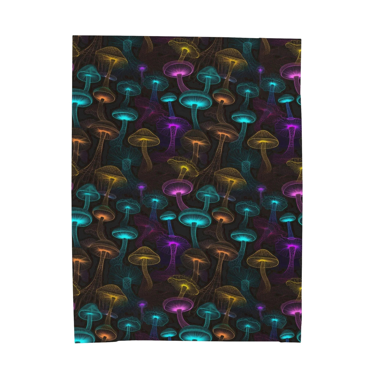 Neon Mushroom Velveteen Plush Blanket: Vibrant Festival Comfort - GroovyGallery