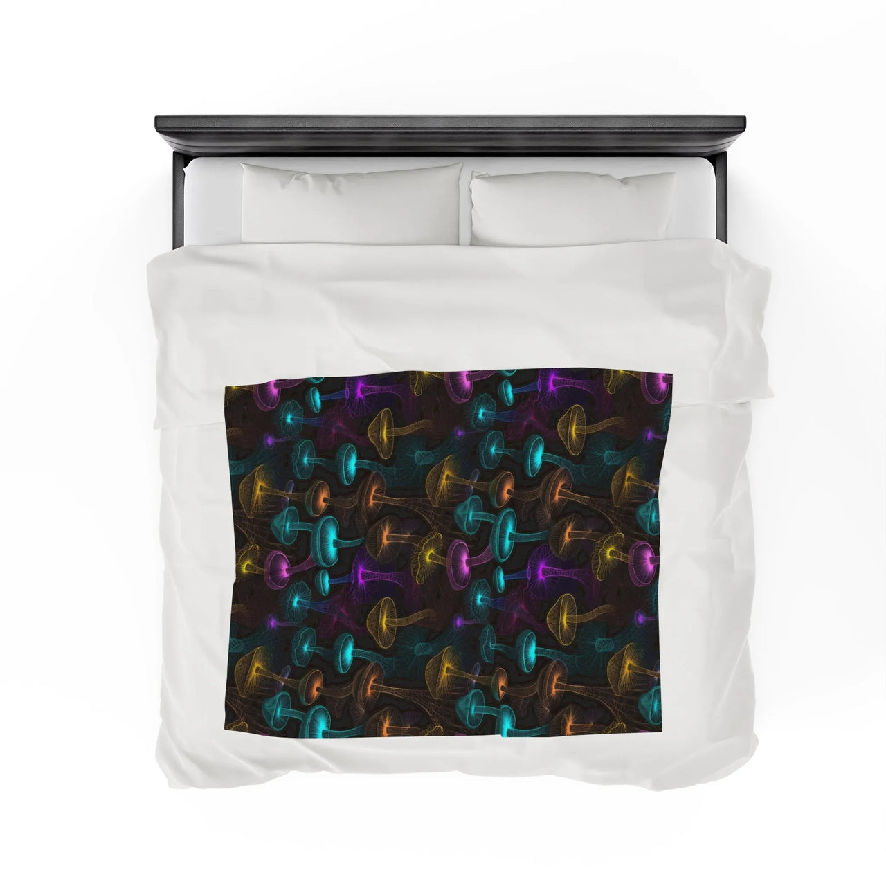Neon Mushroom Velveteen Plush Blanket: Vibrant Festival Comfort - GroovyGallery