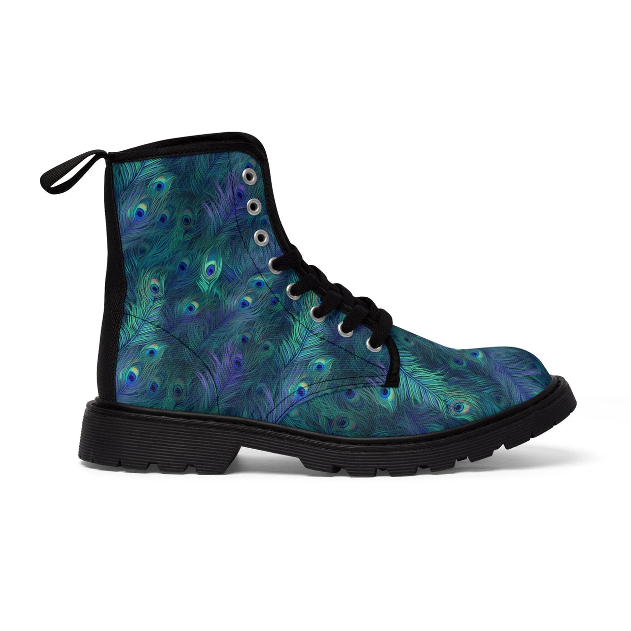 Peacock Feathers Canvas Boots - Embrace Exotic Elegance and Unique Style - GroovyGallery