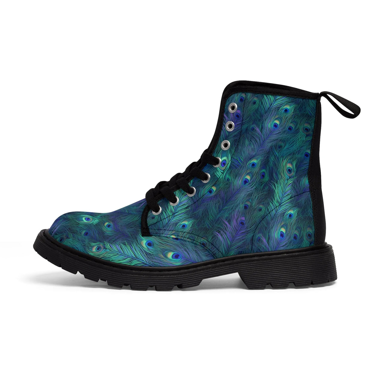 Peacock Feathers Canvas Boots - Embrace Exotic Elegance and Unique Style - GroovyGallery