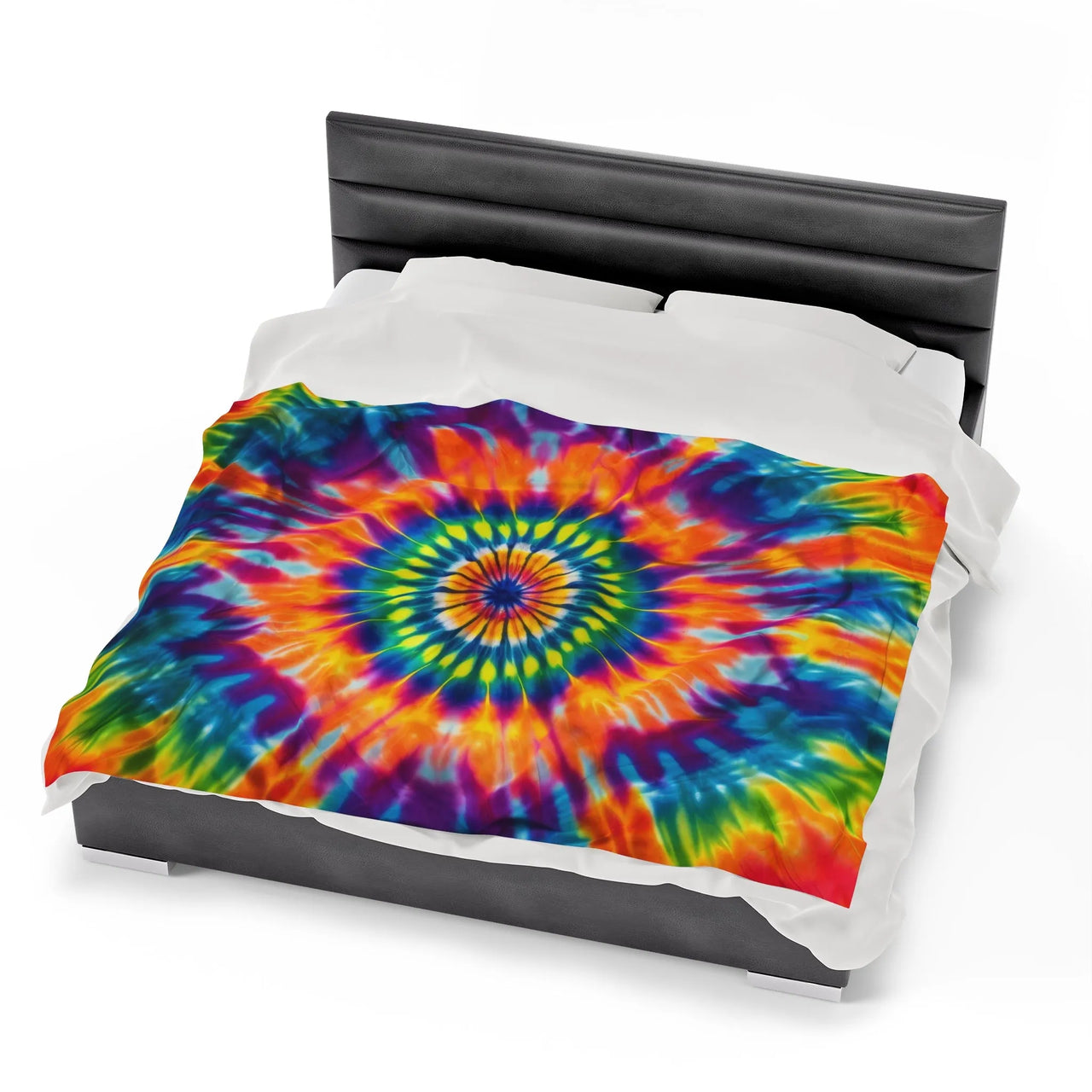 Psychedelic Rainbow Tie-Dye Velveteen Plush Blanket: Vibrant Festival Comfort - GroovyGallery