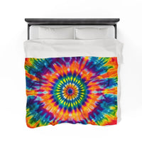 Thumbnail for Psychedelic Rainbow Tie-Dye Velveteen Plush Blanket: Vibrant Festival Comfort - GroovyGallery