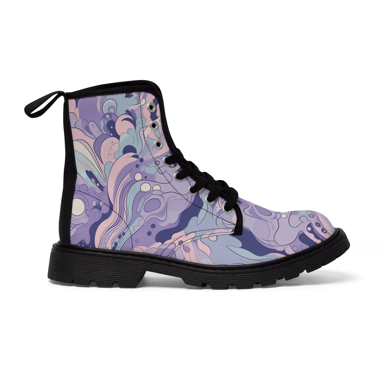 Purple Pastel Hippie Boho Women's Canvas Boots - Embrace Bohemian Vibes with Style" - GroovyGallery