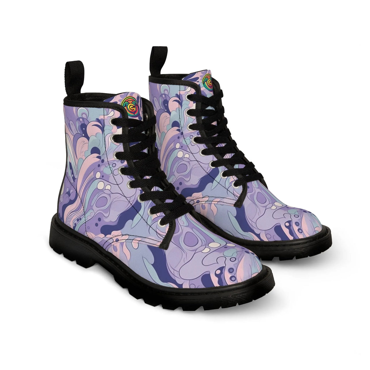 Purple Pastel Hippie Boho Women's Canvas Boots - Embrace Bohemian Vibes with Style" - GroovyGallery