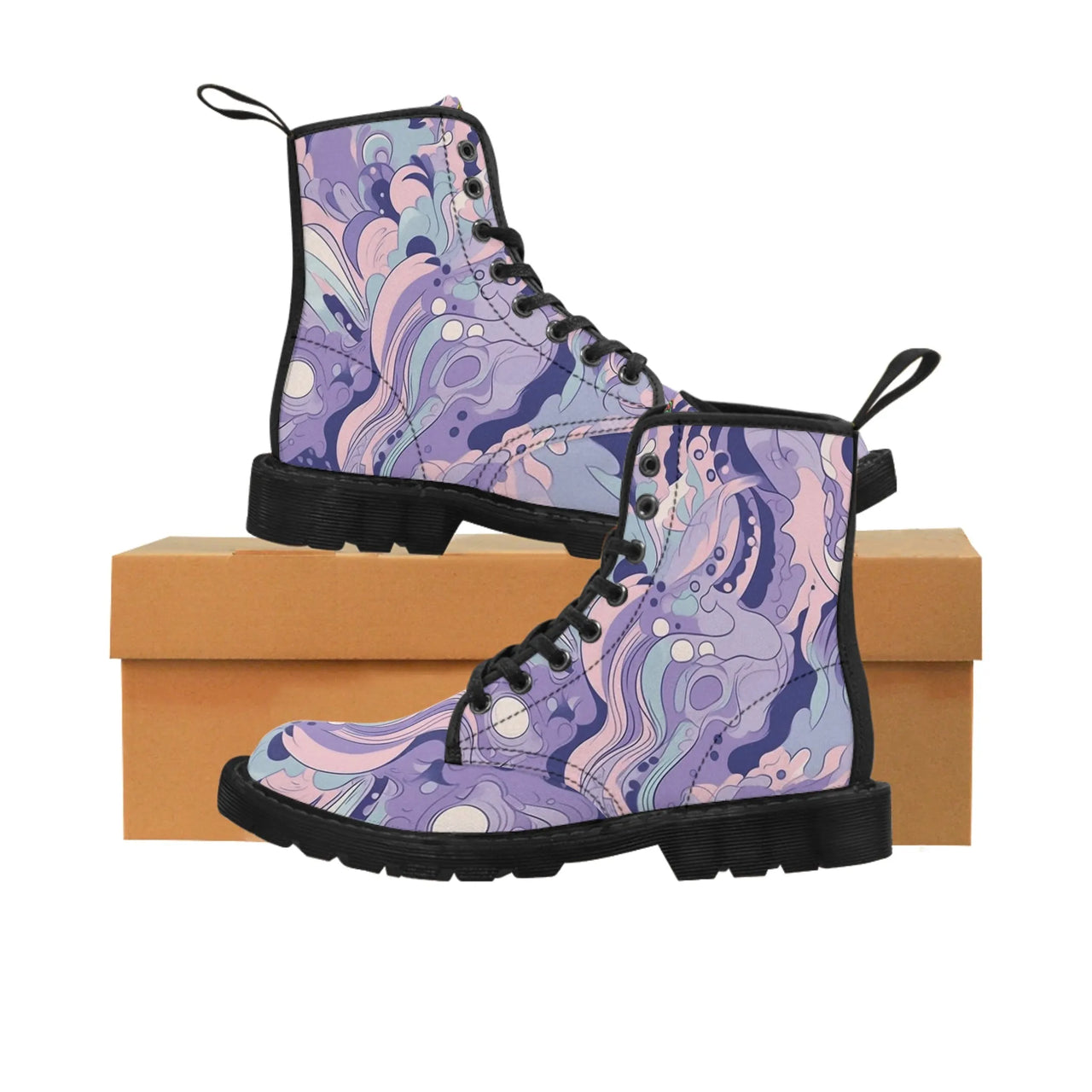 Purple Pastel Hippie Boho Women's Canvas Boots - Embrace Bohemian Vibes with Style" - GroovyGallery