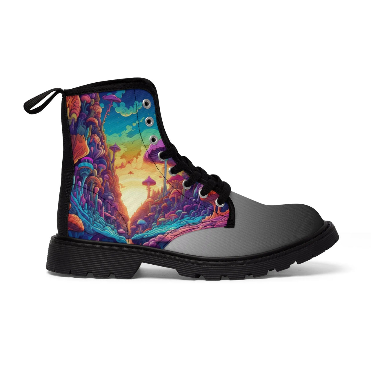 Trippy Psychedelic Mushroom Valley Women's Canvas Boots - GroovyGallery