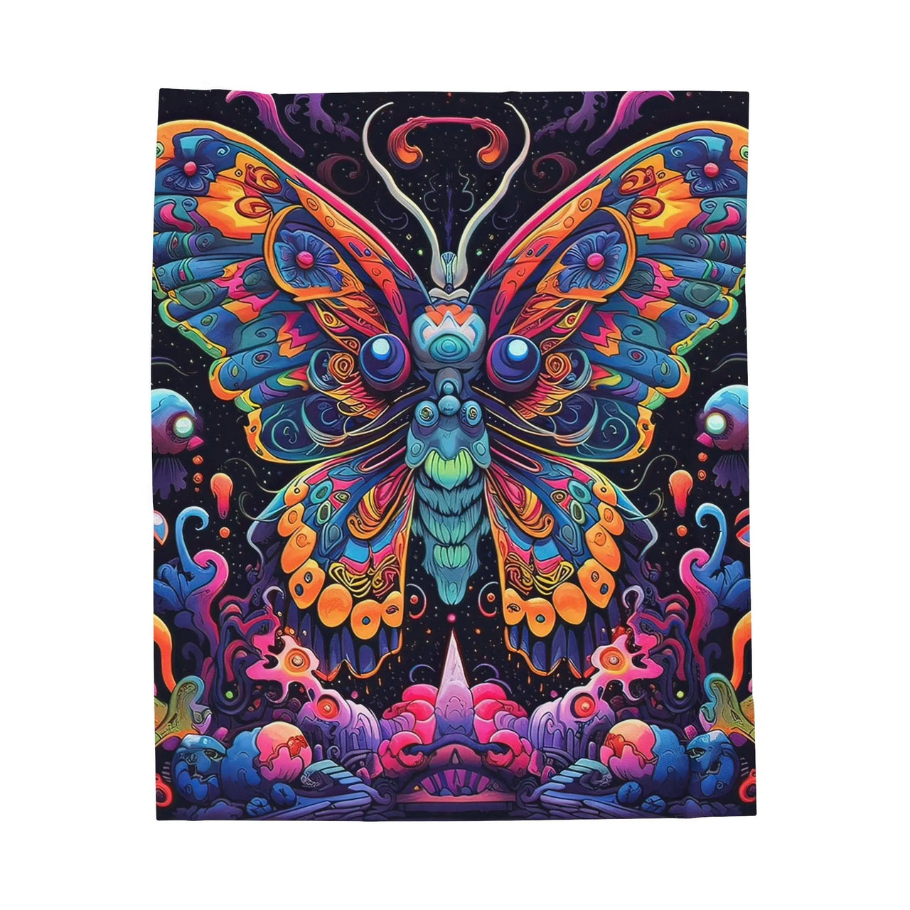 Velveteen Plush Blanket: Psychedelic Butterfly Queen's Festival Dream - GroovyGallery